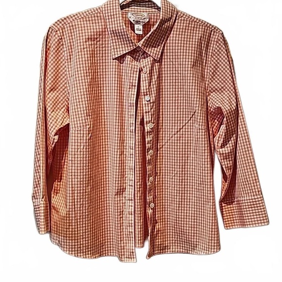 Talbots Orange Gingham Blouse - Picture 1 of 2